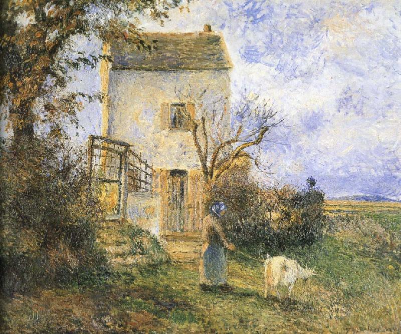 Camille Pissarro Farmhouse in front of women and sheep china oil painting image